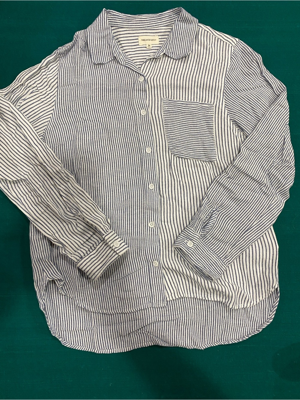 Thread & Supply Navy and White Narrow-Stripe Women’s Button Shirt